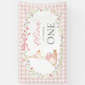 Dwaas Gans Roze Gingham Meisje Verjaardag Spandoek (Verticaal)