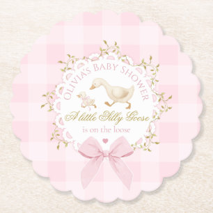 Dwaas Gans Roze Gingham Strik Baby Shower Kartonnen Onderzetters