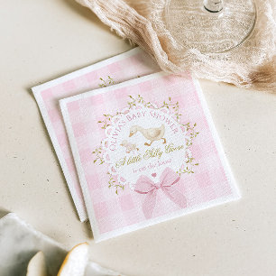 Dwaas Gans Roze Gingham Strik Baby Shower Servet