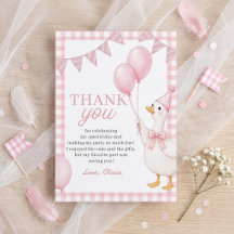 Dwaas Gans Roze Gingham Verjaardag Bedankt Kaart