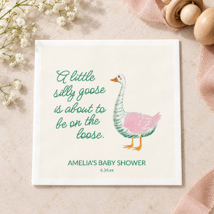 Dwaas Gans Roze Groen Meisje Whimsicale Baby Showe Servet