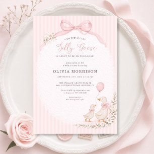 Dwaas Gans Roze Strepen Meisje Baby Shower Kaart