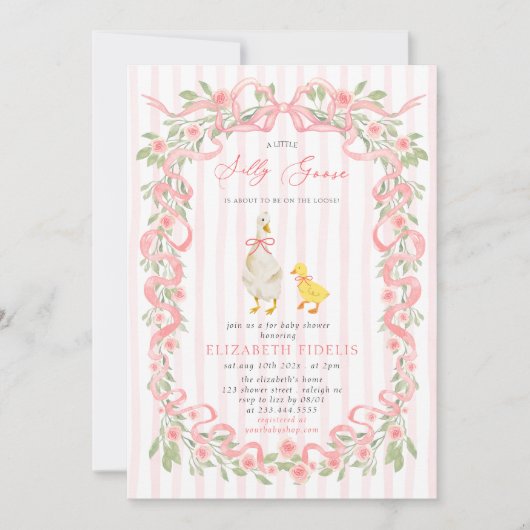 Dwaas Gans Roze Strik Bloem QR Code Baby Shower Kaart (Voorkant)