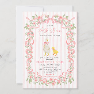 Dwaas Gans Roze Strik Bloem QR Code Baby Shower Kaart