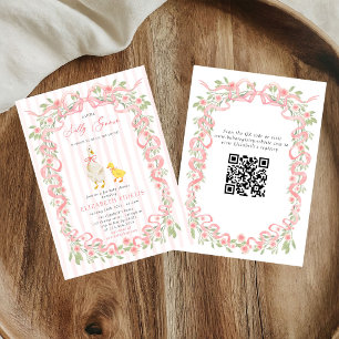 Dwaas Gans Roze Strik Bloem QR Code Baby Shower Kaart