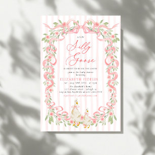 Dwaas Gans Roze Strik Bloemrozen Baby Shower Kaart