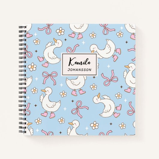 Dwaas Gans Roze Strik Coquette Aangepaste Script N Notitieboek (Voorkant)