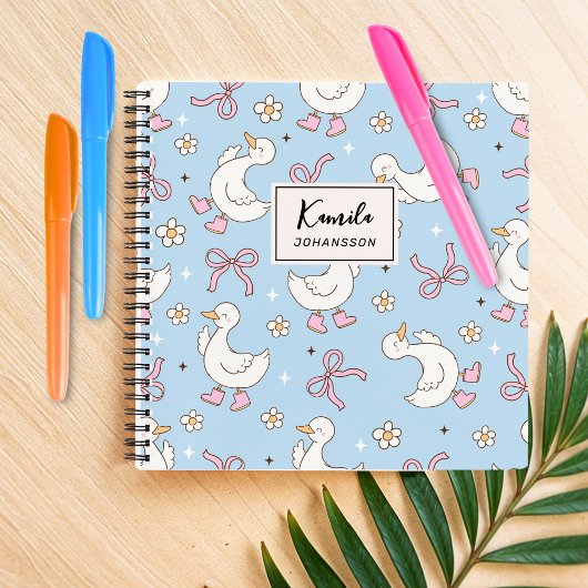 Dwaas Gans Roze Strik Coquette Aangepaste Script N Notitieboek