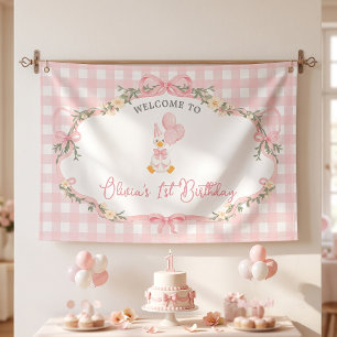 Dwaas Gans Roze Strik Meisje Verjaardag Spandoek