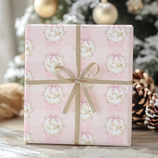 Dwaas Gans Roze Strik Whimsisch Preppy Gingham Cadeaupapier