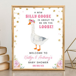Dwaas Gans Roze Waterverf Baby Shower Welkom Poster