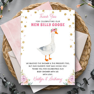 Dwaas Gans Roze Waterverf Meisjes Baby Shower Bedankkaart