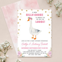Dwaas Gans Roze Waterverf Meisjes Baby Shower