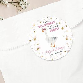 Dwaas Gans Roze Waterverf Meisjes Baby Shower Ronde Sticker