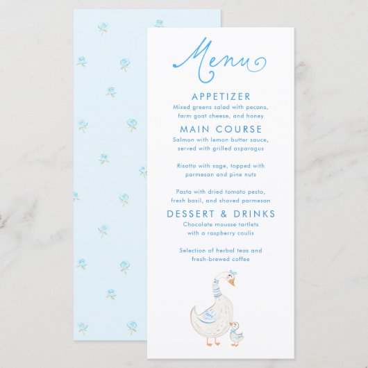 Dwaas Gans Thema Baby Shower Menu Kaarten (Voorkant / Achterkant)