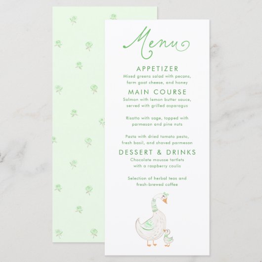 Dwaas Gans Thema Baby Shower Menu Kaarten (Voorkant / Achterkant)