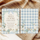 Dwaas Gans Winter Baby Shower Blauw Gingham Kaart