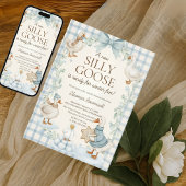 Dwaas Gans Winter Babyshower Blauw Gingham Kaart