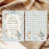 Dwaas Gans Winter Babyshower Blauw Gingham Kaart
