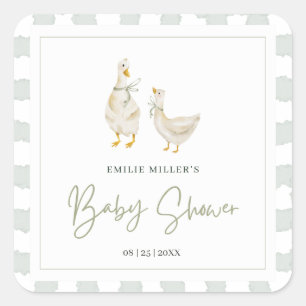 Dwaas Gansje Baby Borrel Geslacht Neutraal Gingham Vierkante Sticker
