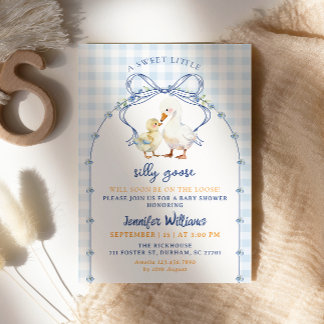 Dwaas Gansje Baby Shower Blauw Gingham Cute Farm Kaart