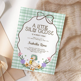 Dwaas Gansje Baby Shower Groen Gingham Neutraal Kaart