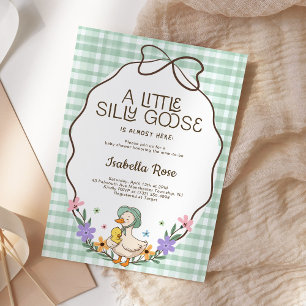 Dwaas Gansje Baby Shower Groen Gingham Neutraal Kaart