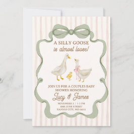Dwaas Gansje Baby Shower Uitnodiging Roze Streep