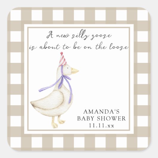 Dwaas Gansje Baby Shower Vierkante Sticker (Voorkant)