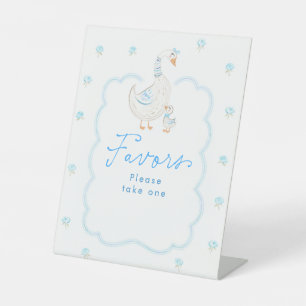 Dwaas Gansje Blauwe Baby Shower Favor Tafelbord Reclamebord Met Voetstuk