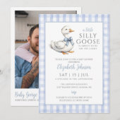 Dwaas Gansje Blauwe Baby Shower Foto QR Code Kaart (Voorkant / Achterkant)