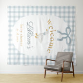 Dwaas Gansje Blauwe Baby Shower Welkom Achtergrond Wandkleed (In Situ (horizontaal))