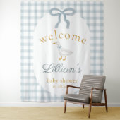 Dwaas Gansje Blauwe Baby Shower Welkom Achtergrond Wandkleed (In situ)