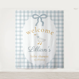 Dwaas Gansje Blauwe Baby Shower Welkom Achtergrond Wandkleed