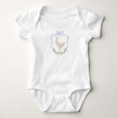 Dwaas Gansje Blauwe strik Crest Baby shower Romper (Voorkant)