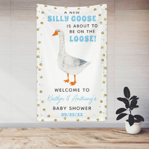 Dwaas Gansje Blauwe Waterverf Jongens Baby Shower Spandoek