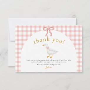 Dwaas Gansje Blush Roze Gingham Baby Shower Bedankkaart