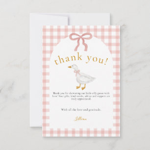 Dwaas Gansje Blush Roze Gingham Baby Shower Bedankkaart