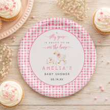Dwaas Gansje Blush Roze Gingham Meisje Baby Shower