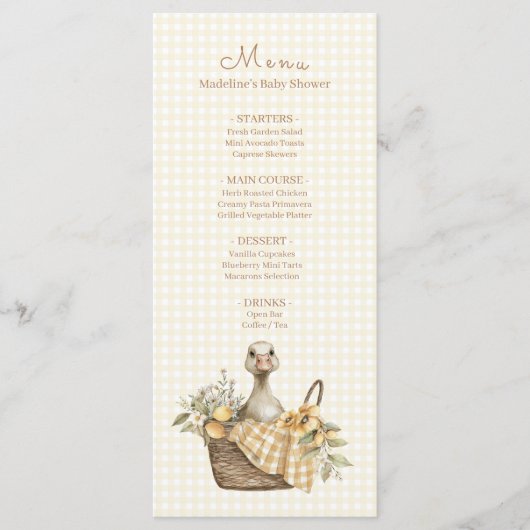 Dwaas Gansje Citroen Baby Shower  Menu (Voorkant)