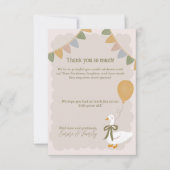 Dwaas Gansje met ballon Geel Geruit Verjaardag Bedankkaart (Voorkant)