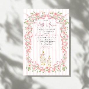 Dwaas Gansje Roze Strik Bloemrozen Baby Shower Kaart
