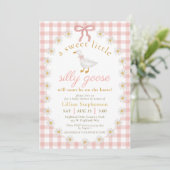 Dwaas Gansje Roze Strik Madeliefjes Gingham Baby S Kaart (Staand voorkant)