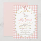 Dwaas Gansje Roze Strik Madeliefjes Gingham Baby S Kaart (Voorkant / Achterkant)