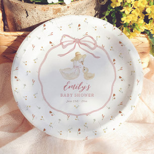 Dwaas Gansje Roze Strik Wilde Bloem Baby Shower Papieren Bordje