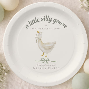 Dwaas Gansje Saliegroen Strik Baby Shower Papieren Bordje
