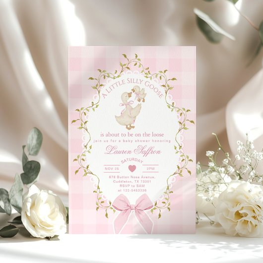 Dwaas Gansje Whimsical Roze Strik Baby Shower Kaart