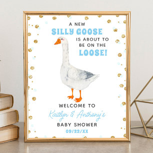Dwaas Ganz Blau Aquarel Baby Shower Welkom Poster
