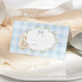 Dwaas Ganz Blauwe Strik Gingham Whimsisch Plaatskaartje