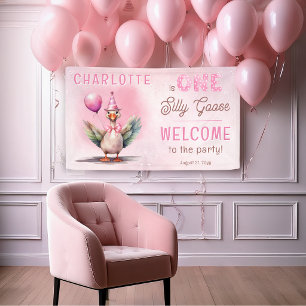 Dwaas Ganz Eerste Verjaardag Roze Meisje Feest Ban Spandoek